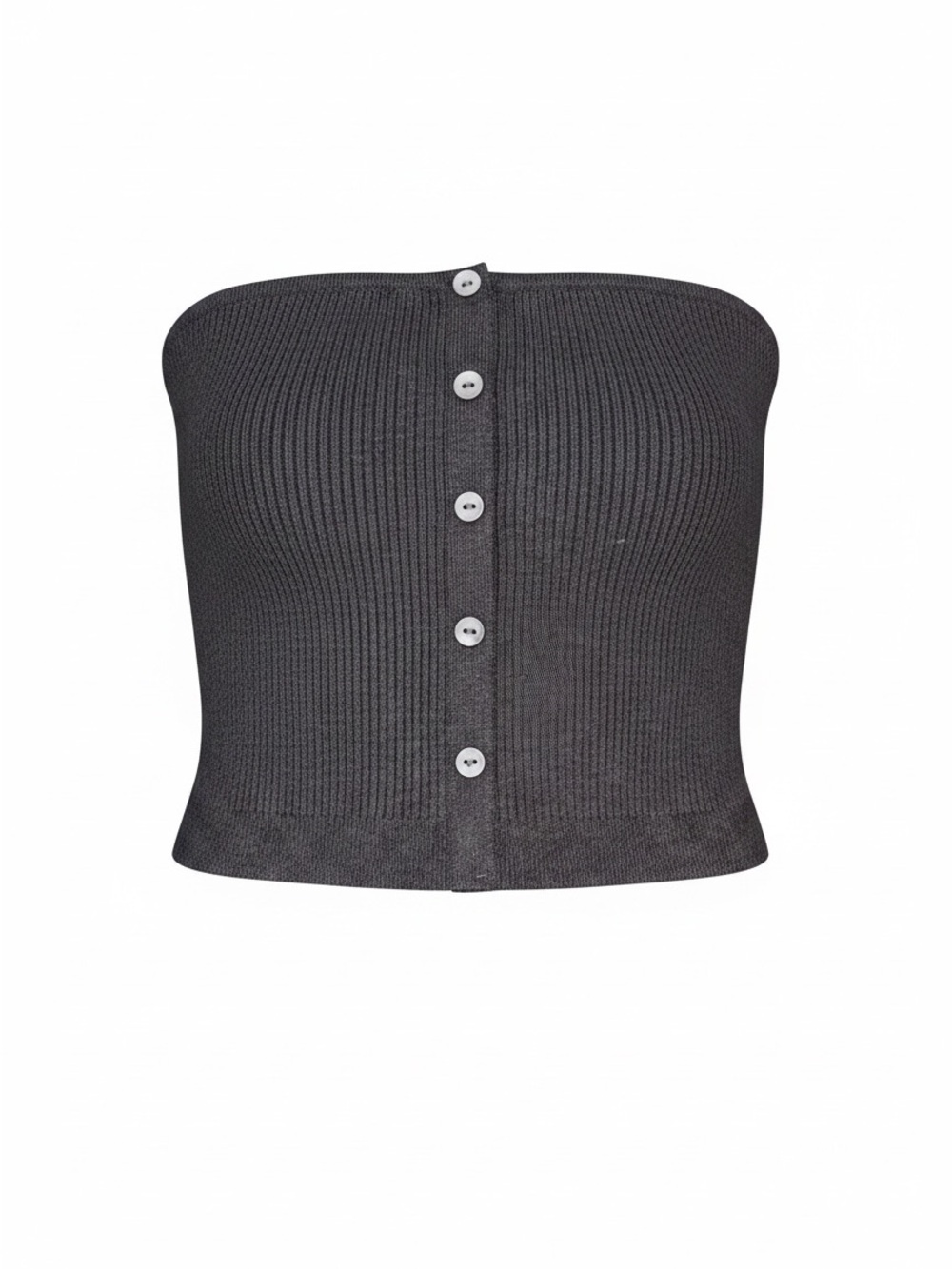 American Eagle Outfitters Black Strapless Ribbed Button-Front Crop Top